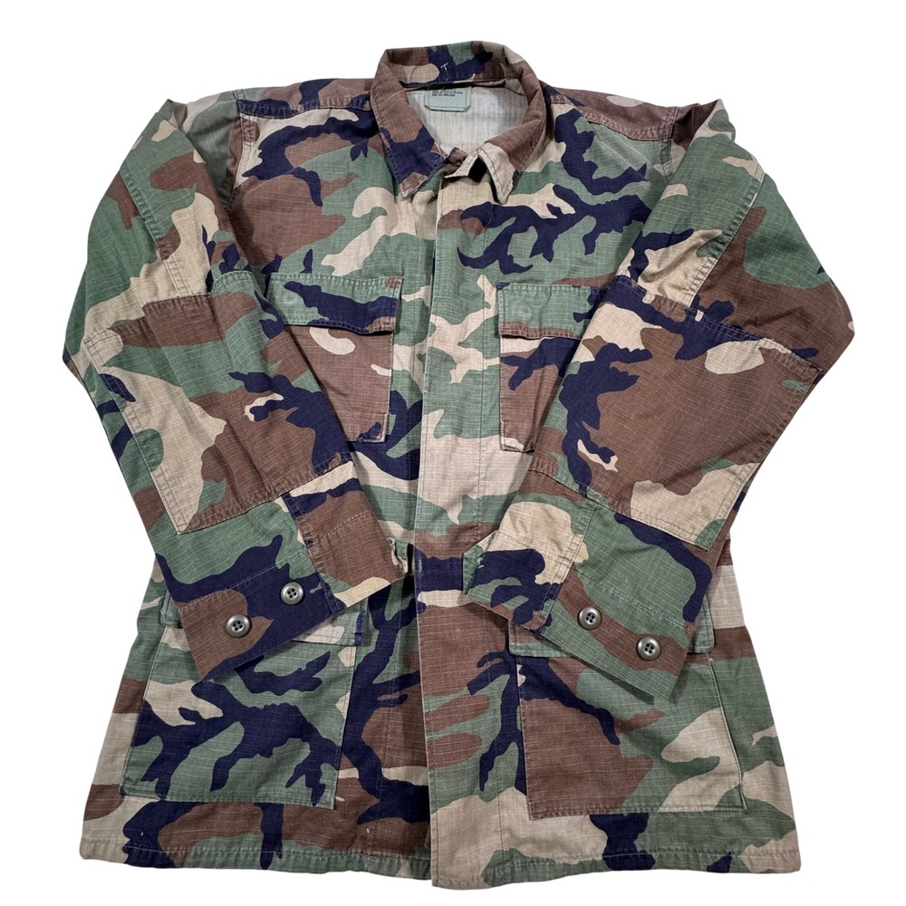 US Military Woodland Camo BDU Combat Coat Jacket‎ Medium Long 8415-01-390-8549